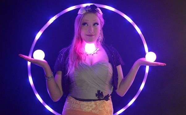 Bella with glow hoop and glow juggle balls