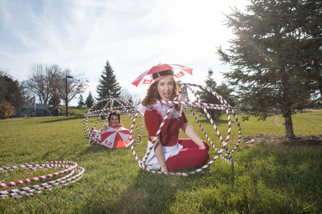 canada day costumes and red and white hula hoops