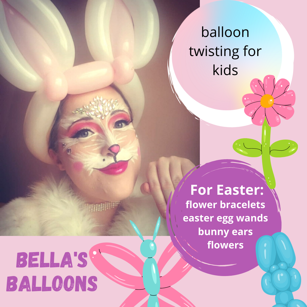 Bella as a bunny advertising balloon twisting for kids