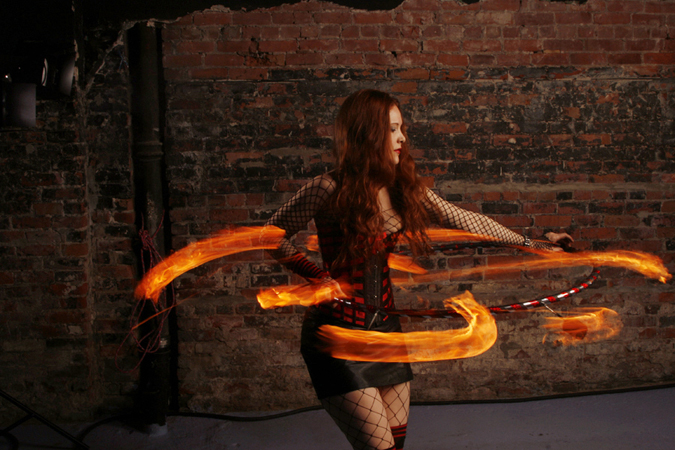 fiery scarlet black with fire hula hoop