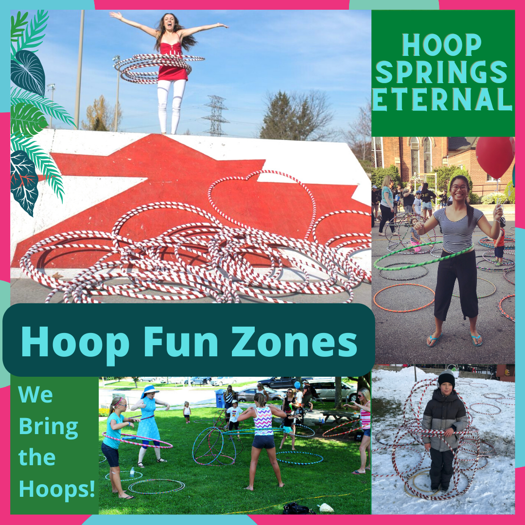 Hula hoop fun zones tile with pictures of happy people learning how to hula hoop
