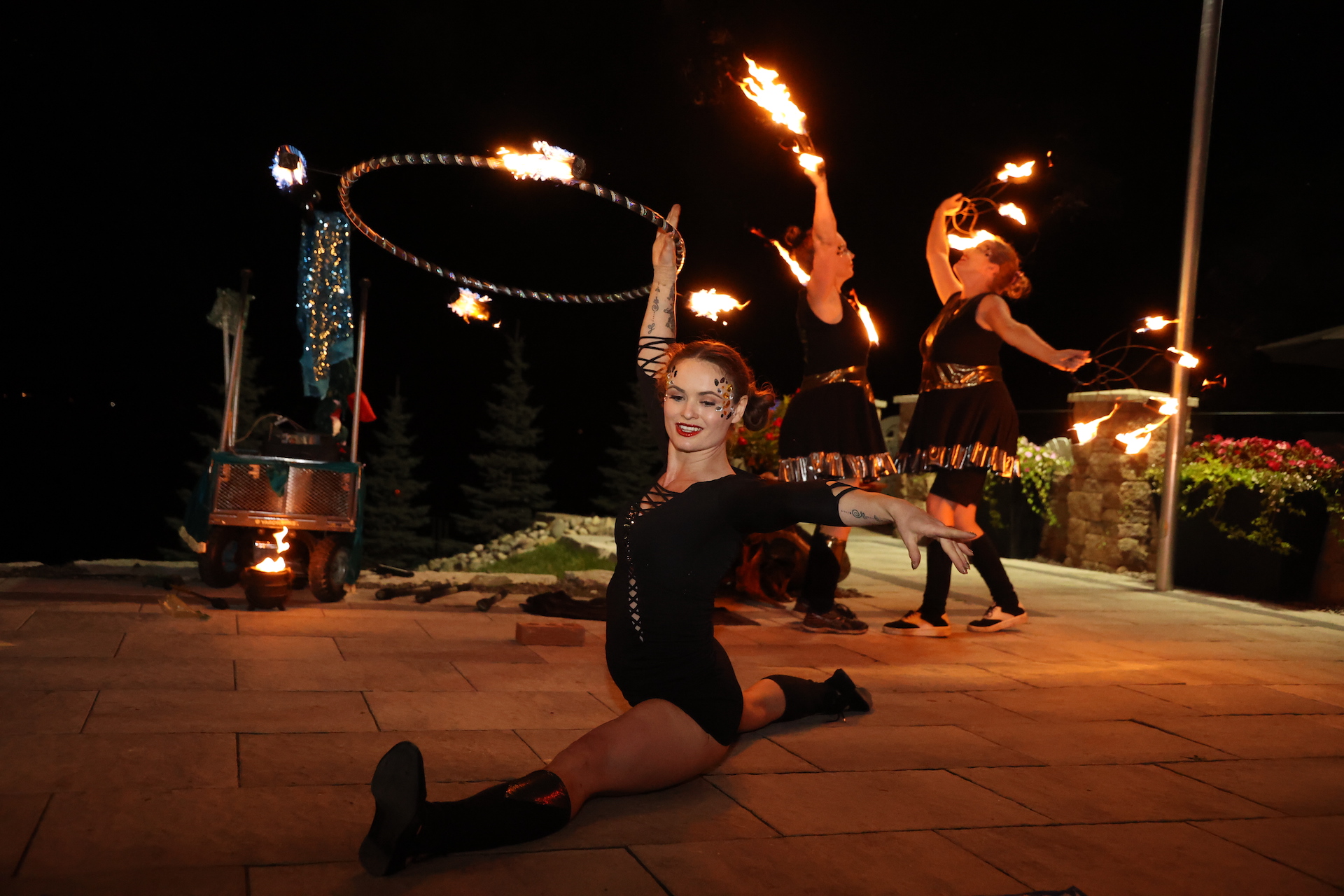 fire hula hoop splits angela argentina with Hoop You dancers